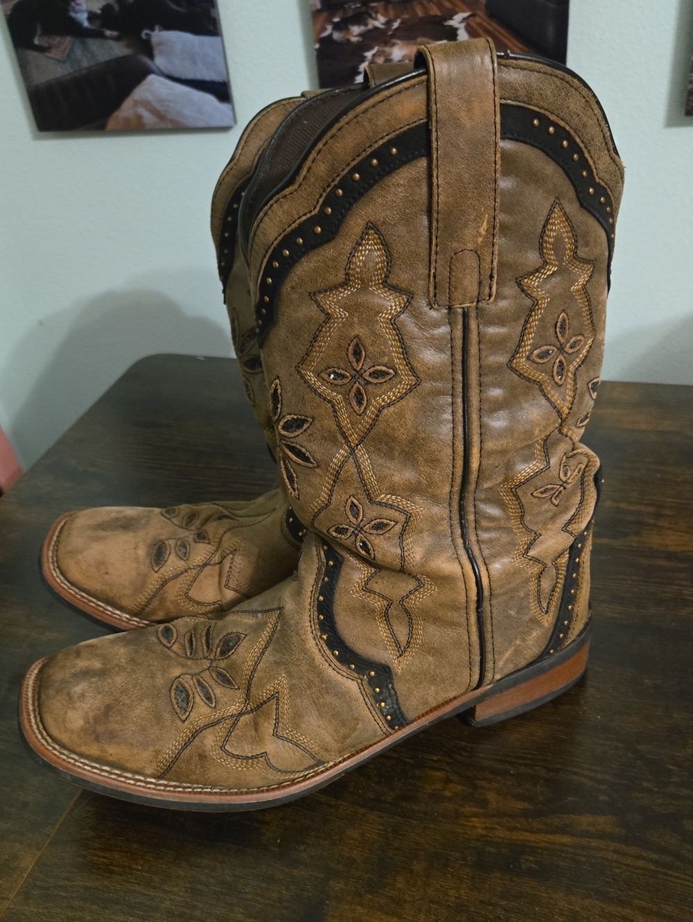 Laredo Brown Embroidered Western Lace-Up Boots